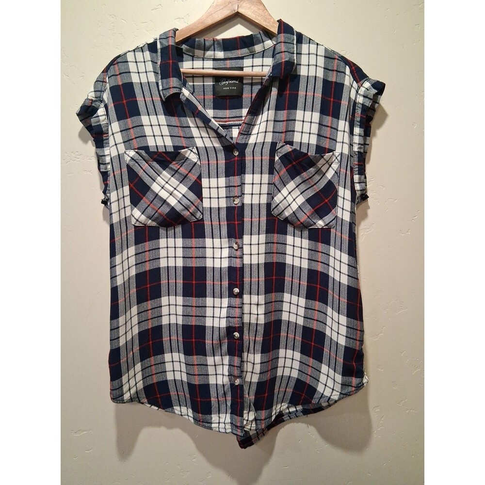 JACHS GIRLFRIEND Sleeveless Button Up Top Blouse Shirt Size M Blue‎ Red Plaid